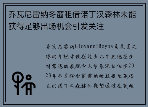 乔瓦尼雷纳冬窗租借诺丁汉森林未能获得足够出场机会引发关注